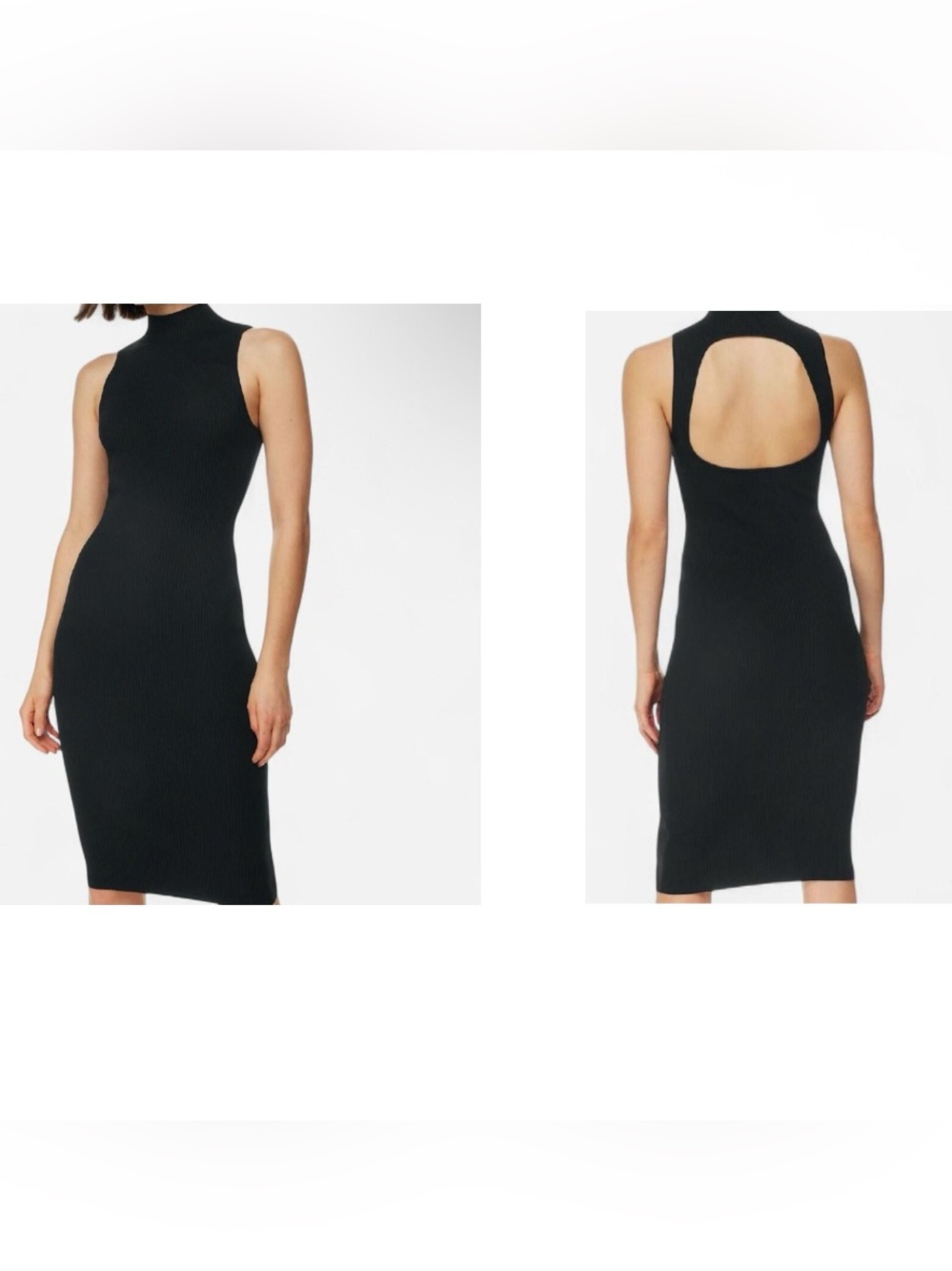 Babaton Ribbed Stretch Knit Black Mockneck Key Hole Open Back Midi Dress Size S